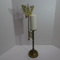 Oriental Asian Korean Brass Shadow Cast Butterfly Candle Base Holder Home Decor