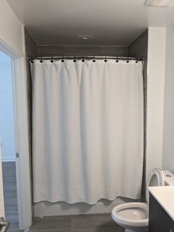 White Shower Curtain With Black Hooks