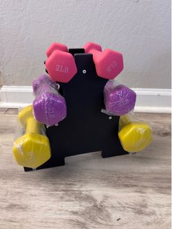 Fitvids Set of 6 Neoprene Dumbbell Hand Weights, Set with Rack: 2/3/5 Pairs