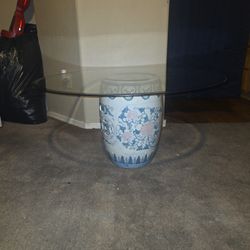Chineese Vintage1970s-1980s  Authentic  Blue And White  With Pink Garden Stool 