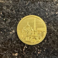 Gold-plated Paris Souvenir Tourist Token Featuring Various Landmarks 1.25” Dia.