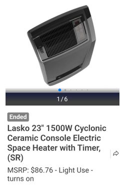 Lasko 23" 1500W Cyclonic Ceramic Console Electric Space Heater 
