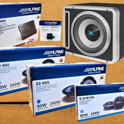Alpine R Series 6 Ch Power Amplifier S Series Car Speakers 6 1/2" Coaxial Speaker & Tweeter System 12" Ported Subwoofer Box 2520 Watt Package 🚨
