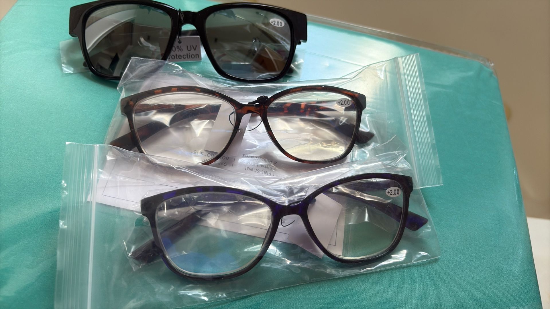 Reading Glasses-3 Pair NEW 2.0 Magnification 2 Computer Glasses And 1 Sunglasses With Bifocal Lens