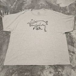 DOM 'Nah' Cat Graphic T-Shirt Mens Size XXXL Funny Grey Cotton Blend Tee