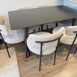 Black Table 55.1 x 31.5 x 29.5 inc With 6 Beige Chairs