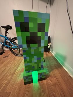 Minecraft creeper mini fridge with green and blue led lights