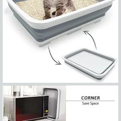 Cat Litter Box, Kitten Potty Pan Semi-Enclosed Foldable Waterproof Travel Toilet for Indoor Cats Small Pet Kitty Rabbit Supplies Easy to Clean