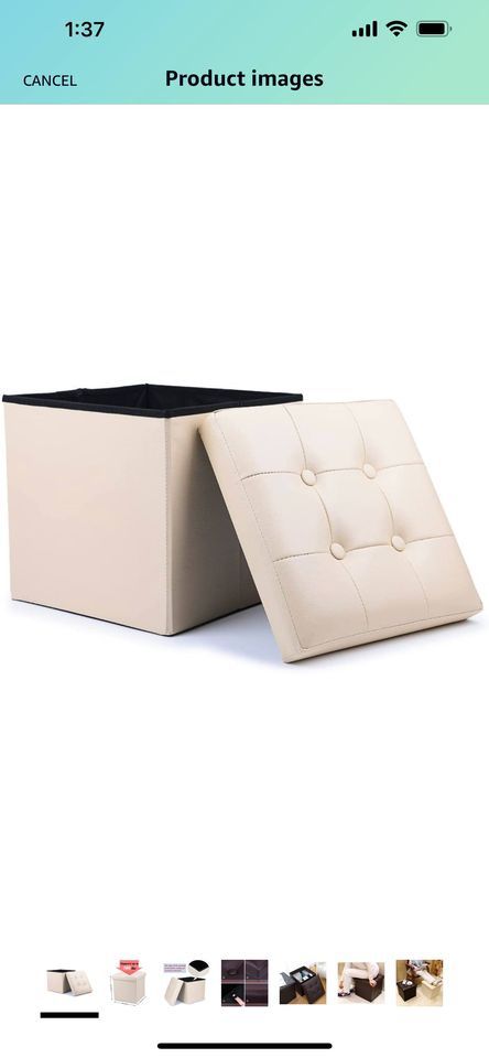 WoneNice Folding Storage Ottoman Cube Foot Rest Stool Seat- 15" x 15"