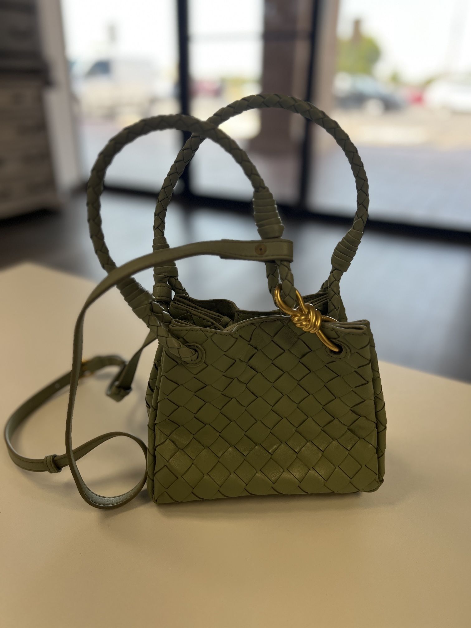 Green Woven Leather Crossbody/Handbag – New Green Woven Leather Crossbody/Handbag – New