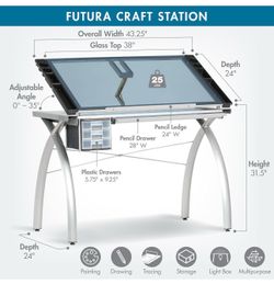 Studio Designs Futura Adjustable Glass Craft & Drafting Table