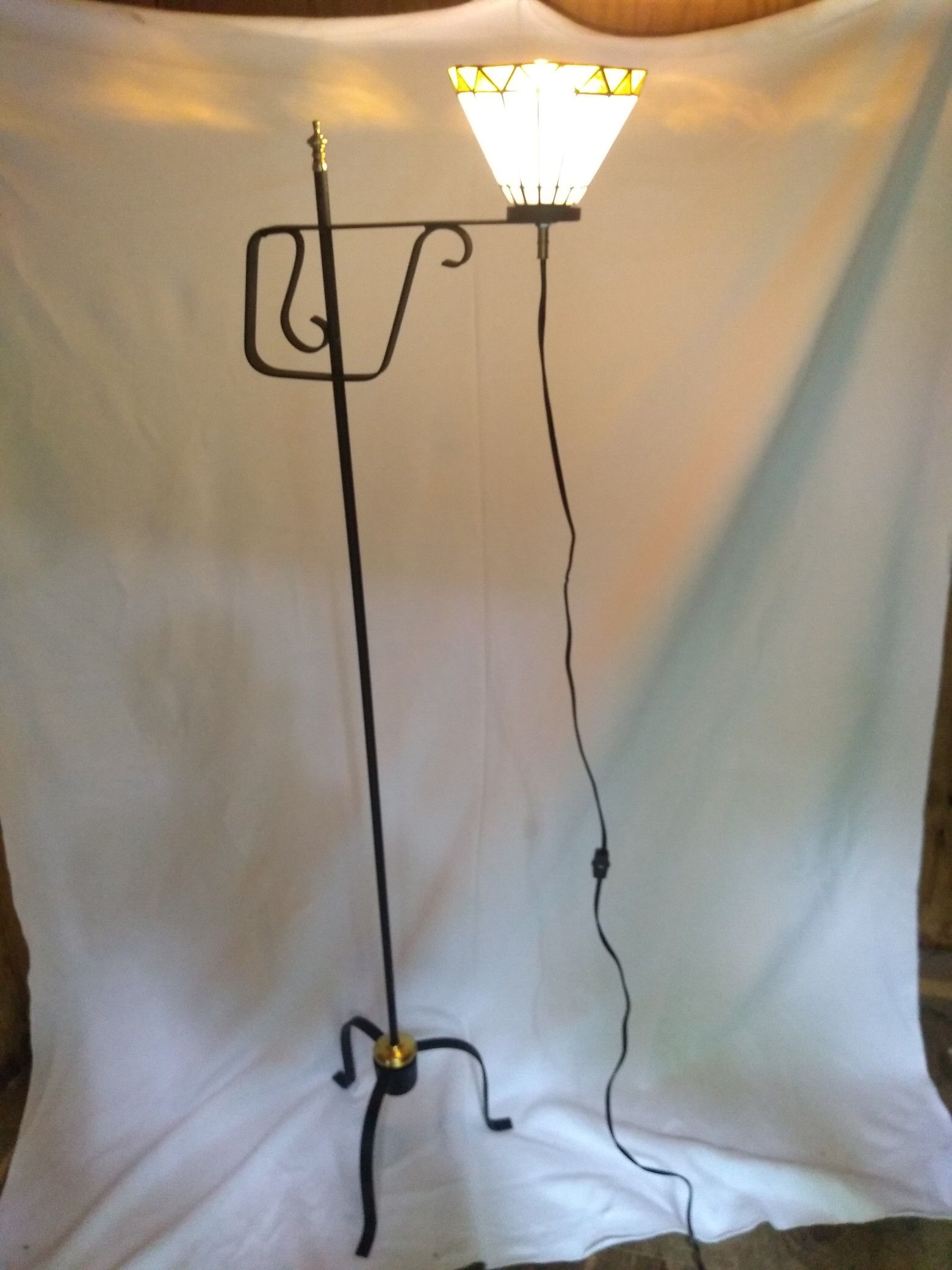 Antique Wrought Iron & Stained Glass Lamp