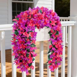 Artificial Bougainvillea Flower Vines Porch Patio Hanging Faux Plant Decor