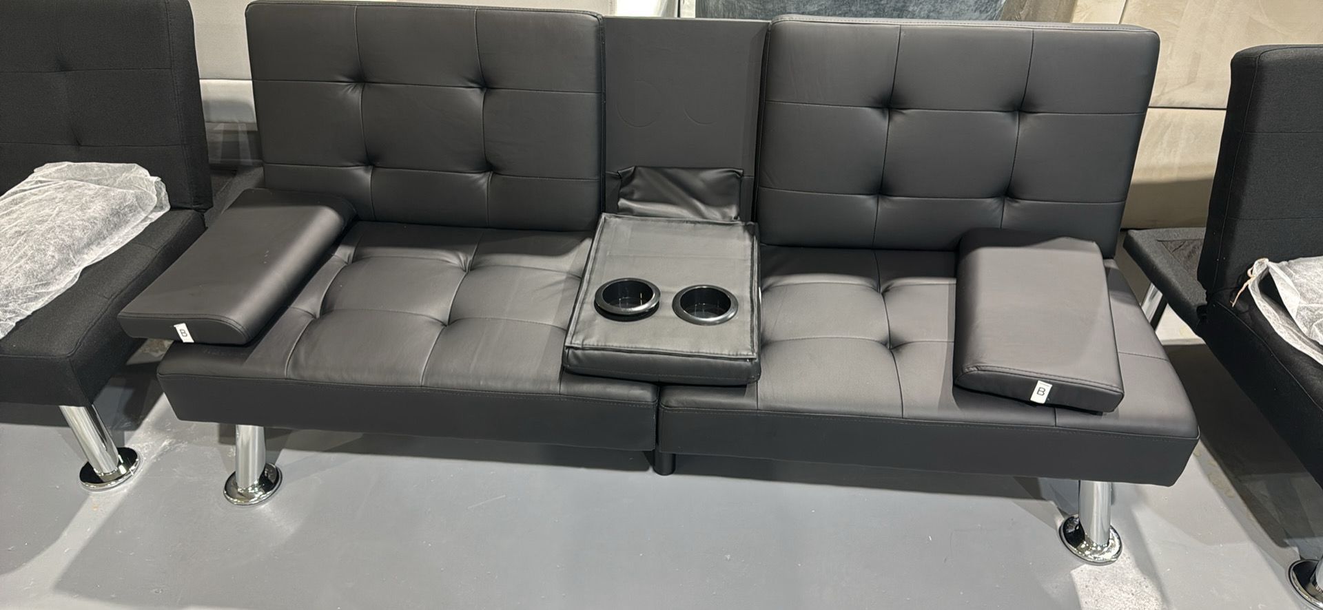 M-New Futon Sofa Bed, Futon Couch with Removable Armrests, Adjustable Recliner Sleeper Sofa Bed with Dual Cup Holders for Living Room, Apartment, Offi