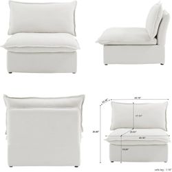40" Linen Modular Sectional Sofa Cloud Couch for Living Room, White 