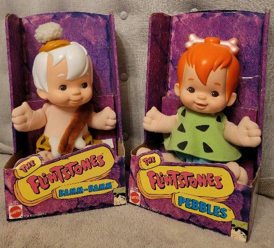 NEW The Flintstones Bamm Bamm & Pebbles Dolls Mattel Vintage