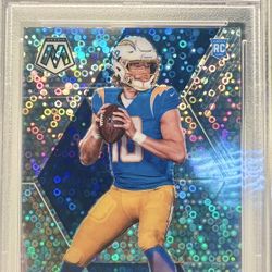 Justin Herbert 2020 Rookie Chargers Mosaic No Huddle Silver PSA 9 Mint + Donruss Clearly