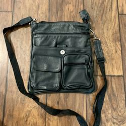 Crossbody Bag Black Leather Zipper Messanger Men or Women