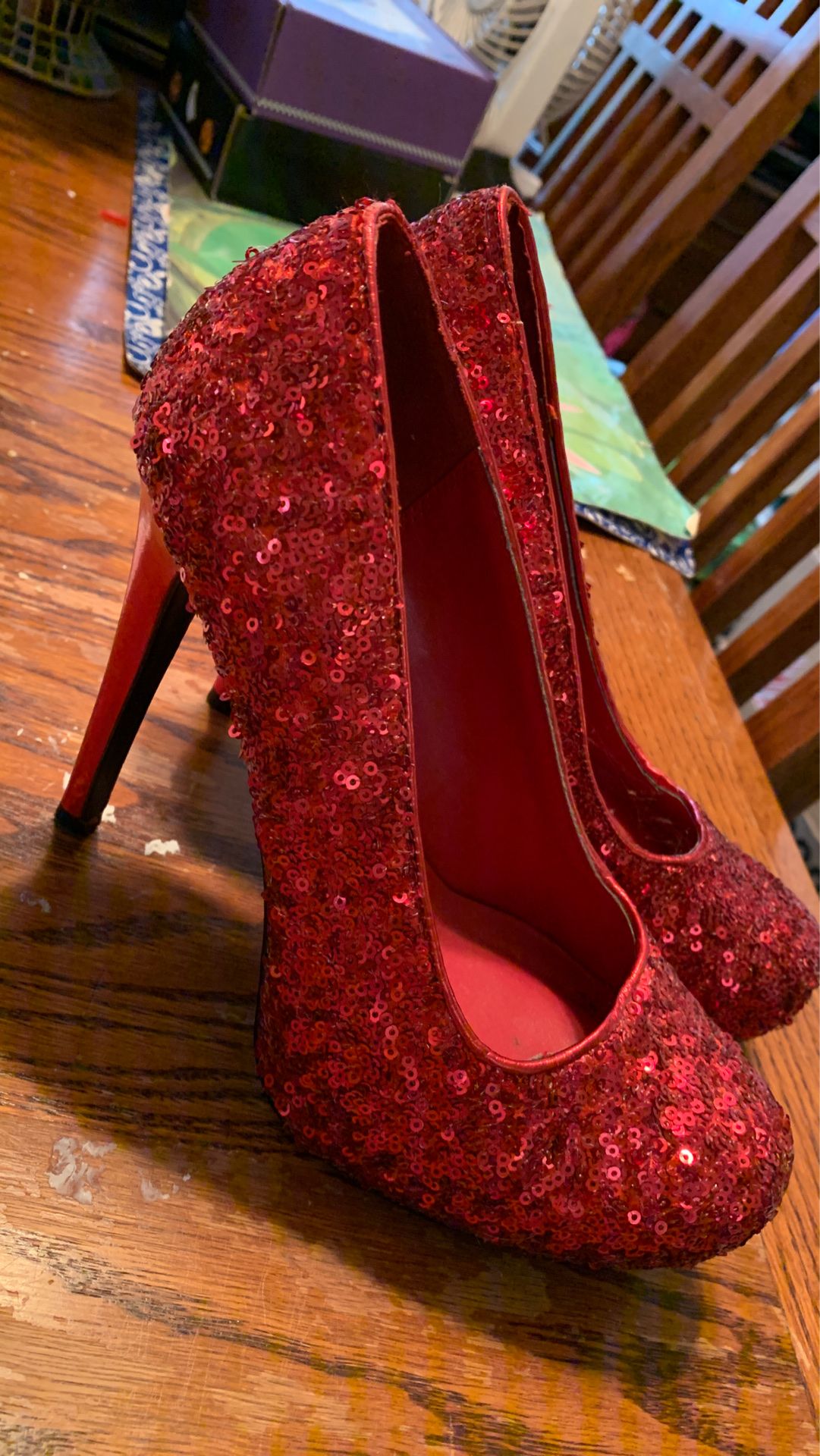 Shiekh red sparkly heels size 7 1/2