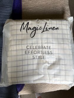⁠NEW MagicLinen 100% European Flax Linen Flat Sheet – King Size (Charcoal Check) – 4 Available⁠