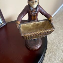 Unique Monkey Figurine with Basket – Decorative Accent