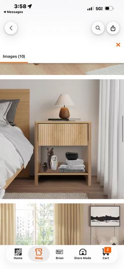 Natural Wooden Fluted 1-Drawer Nightstand /End Table(17. 71in. W x 15. 74in. D x 21. 65in. H)