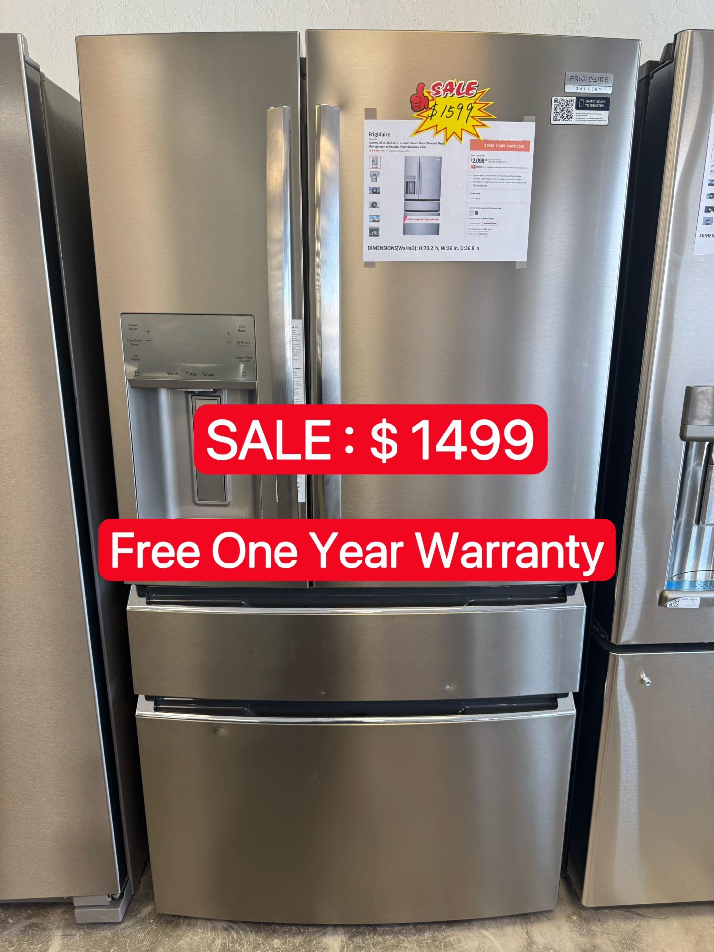 Frigidaire Gallery 4 door French door refrigerator-Open Box-Free One Year Warranty