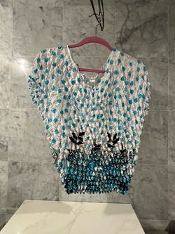 White & Teal Satin Bubble Top