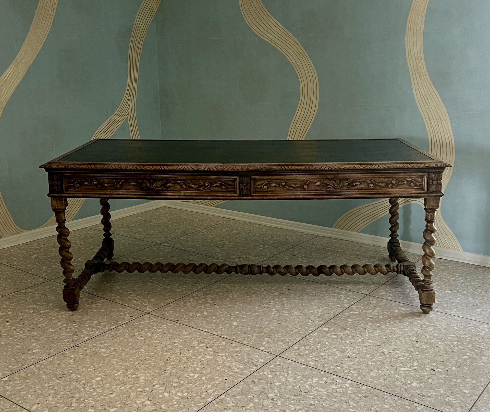 Antique 19th c. French Writing Table With Leather Top & Drawers