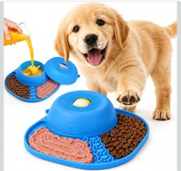 Dog Licking Bowl with Rolling Ball - 2-in-1 Anti-Slip Slow Feeder Dog Bowls w/Lick Mat for Liquid and Thick Treat, 150ml Licking Bowl for Anxiety Reli