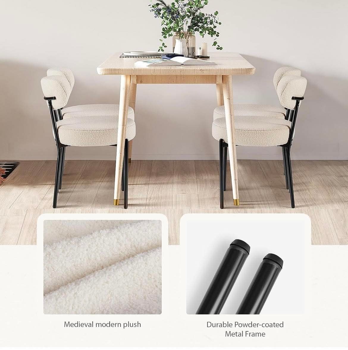 Dining Chairs Set of 2, Modern Kitchen Table Chairs with Soft Beige Seat Cushion and Durable Black Steel Frame, Upholstered Backrest for Dining Room a