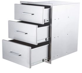 yuxiangBBQ Outdoor Kitchen Drawers Stainless Steel 3-Drawer BBQ Drawer 14" W x 20.5" Hx 23°D Enclosed Built-in Drawer Flush Mount for Outdoor Kitchens