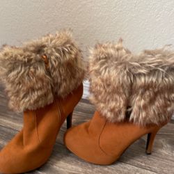 Faux Fur Camel Color Booties