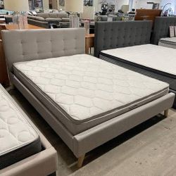 Queen Upholstered Bed Frame with Mattress
