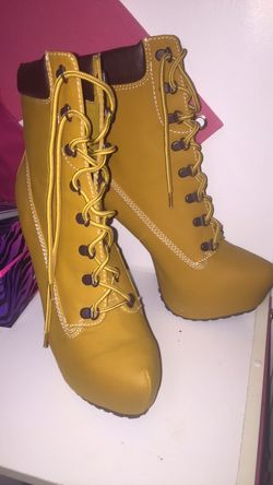 Brown leather high heel boots