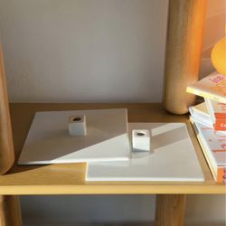 Modern CB2 Ceramic Candlestick Holders with Drip Tray - Set of 2