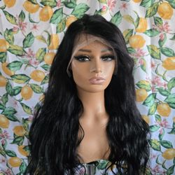 30" Human Hair  Wig  13x4  Lace Front  Layered  Front Side   Black  Body Wave 