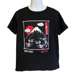 NOVA KIDS 100% COTTON BLACK GRAPHC PRINT “GOOD VIBES” SHORT SLEEVE TUNIC NECK TEE-SHIRT SIZE 5