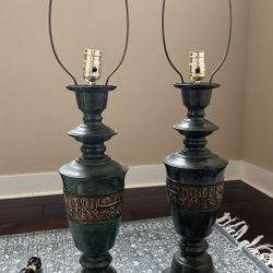 James Mont Style Brass Chinoiserie Table Lamps Mid Century Modern