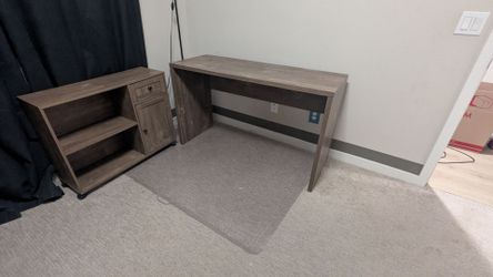 Used Wood Desk Set w/ Rolling Side Cabinet Shelves