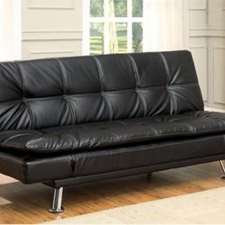 Brand New Black Leather Futon Sofa Sleeper