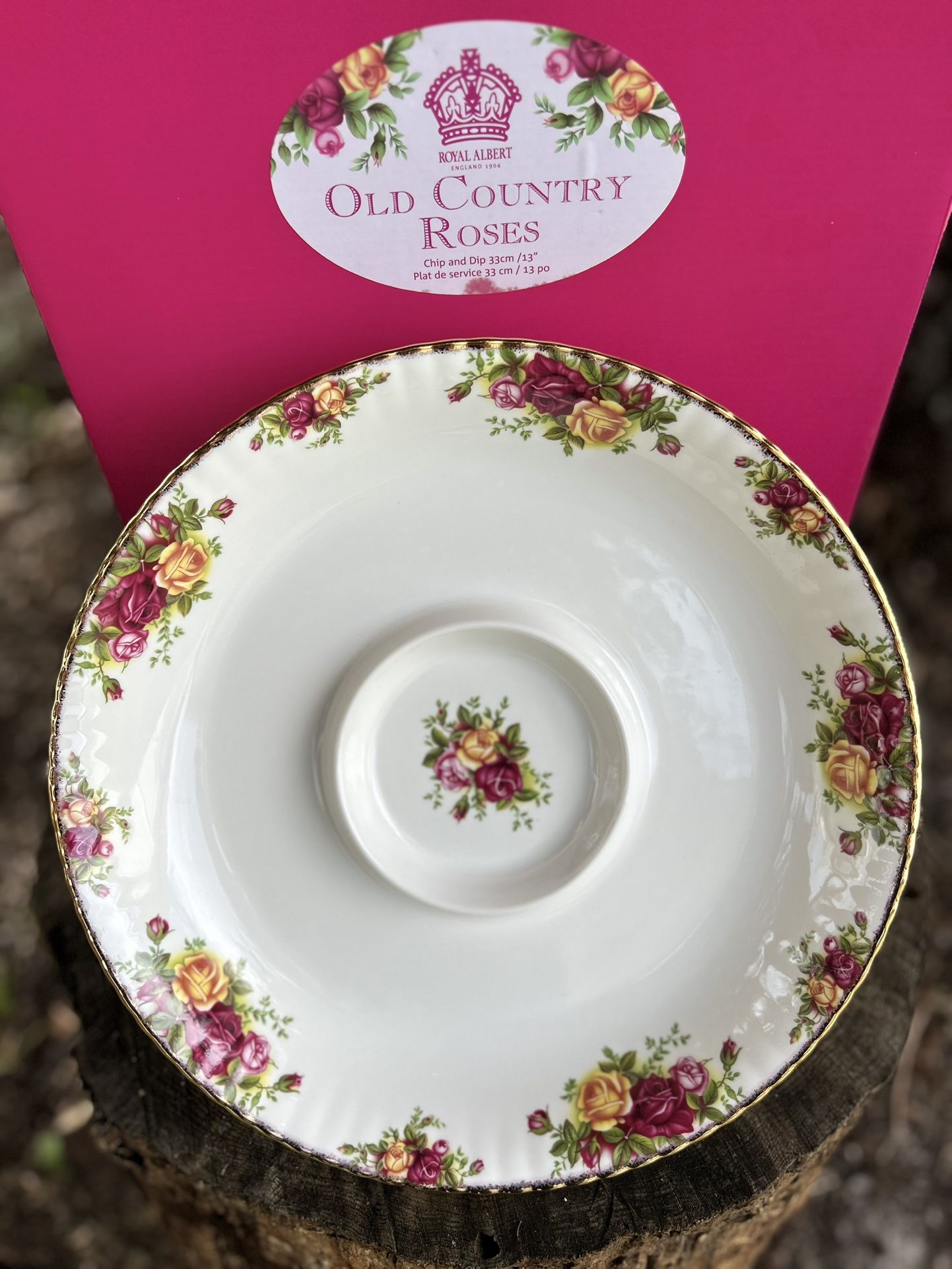 Antique Chip & Dip Platter 12.5” Diameter Royal Albert Old Country Roses