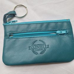 Florence Italian Coin Purse Keychain Wallet Genuine Leather Turqoise Teal Dainelli