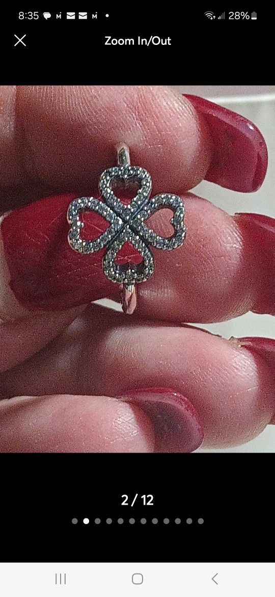Pandora Authentic Brand New Sterling Silver Sparkling L Pedals Of Hearts Bedazzling Ring Size 8