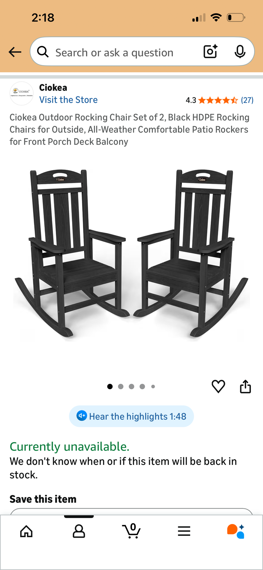 Pair of black rocking chairs