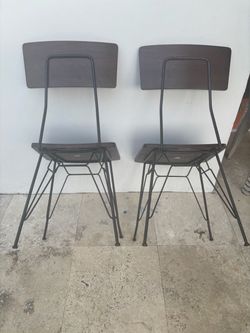 Set of 2 Wood and Metal Wire Dining Chairs