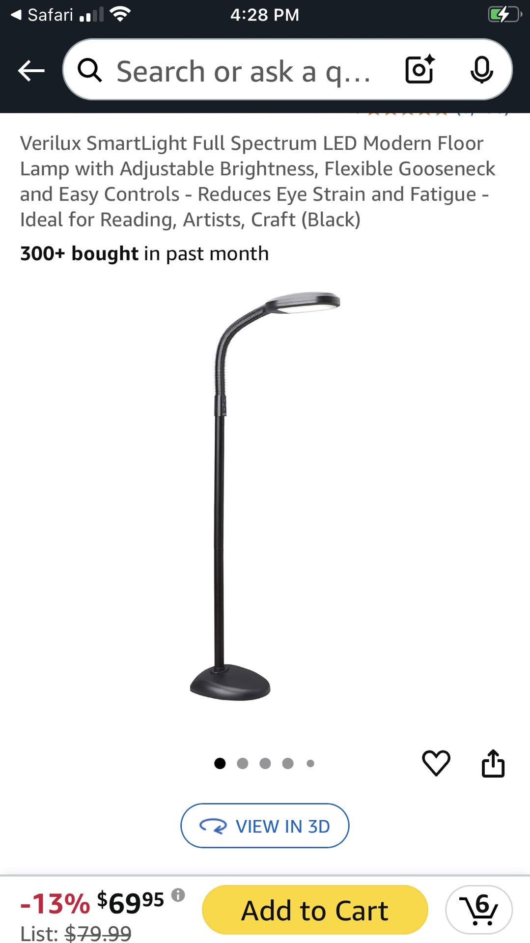 Verilux SmartLight Full Spectrum LED Modern Floor Lamp