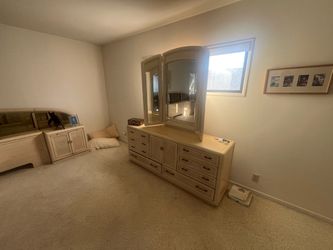 Vintage Coastal Dresser with Attached Tri-Fold Mirror