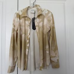 Lysse womens Tan & Cream Abstract Button-Down Shirt size medium