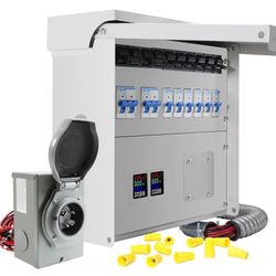 Upgrade 50A 10 Circuit Transfer Switch with 2 Digital Display Energy Meter with L14-50p Optional Power Inlet, IP 67 Waterproof, Pre-Wired, Transfer Sw